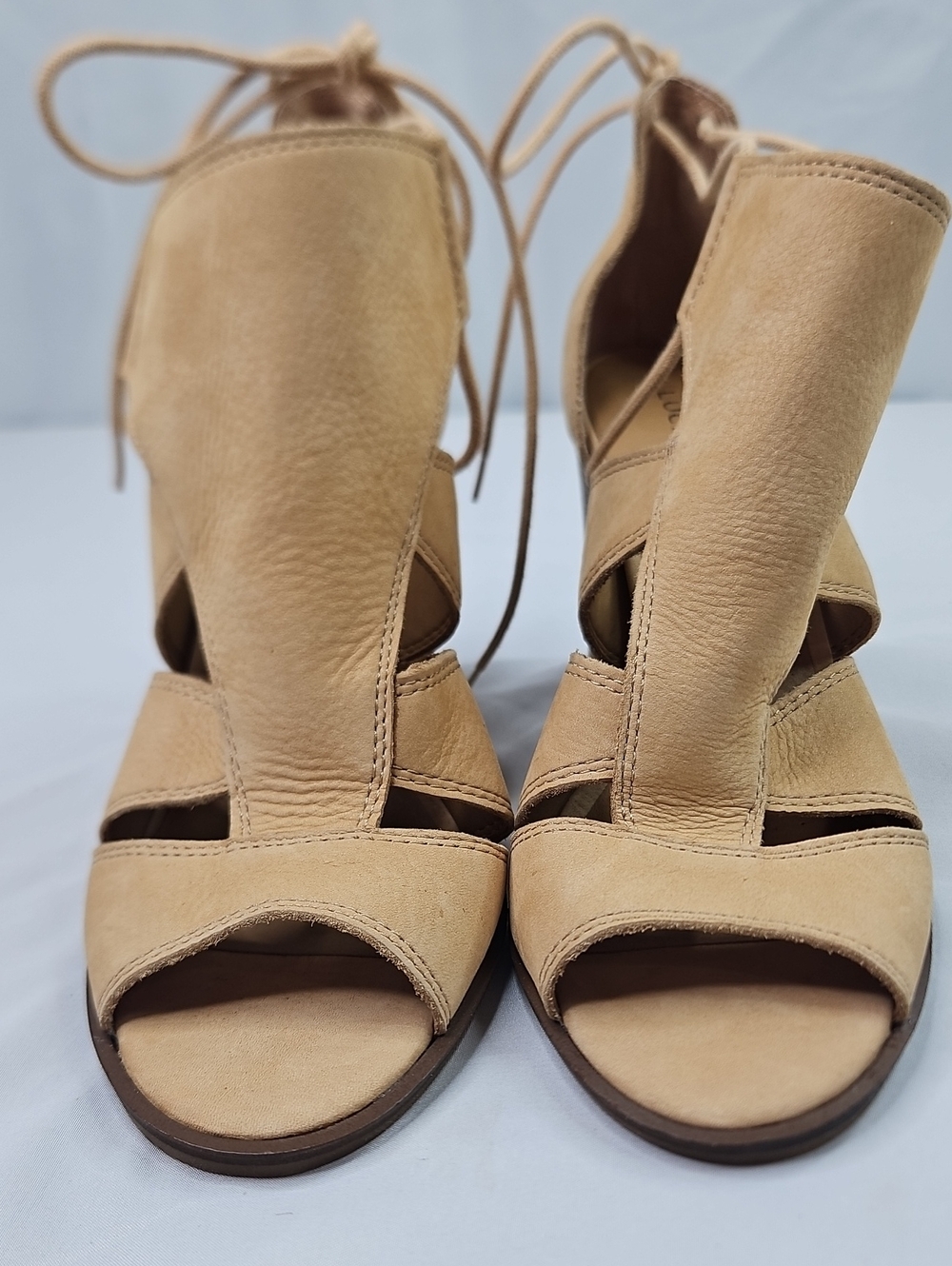 Lucky Brand Women's Tan Suede Lace Up Heels Sandals Size 9.5